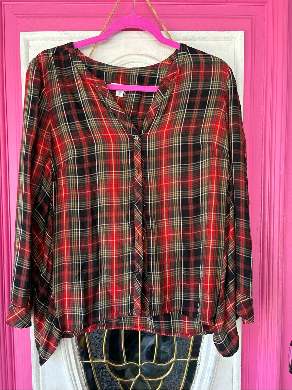 J. Jill Red and Black Plaid Button-Front Women's Shirt
